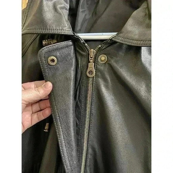 Vintage Real Leather Hooded Jacket Zip And Button Heavy Size M Pockets *Read* - Picture 7 of 16